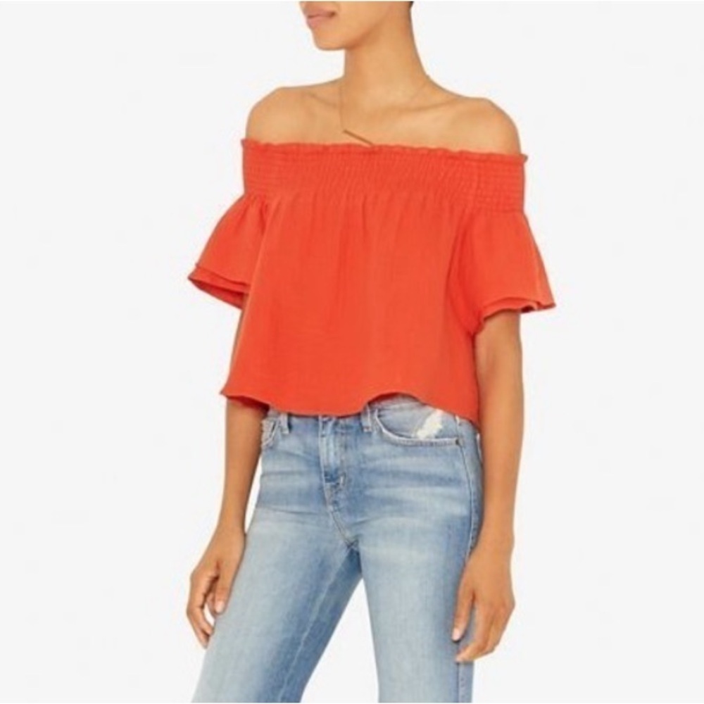 Apiece Apart Orange Off The Shoulder Gauzy Smocked Crop Blouse Size 4 - Picture 1 of 8